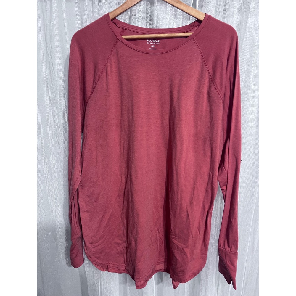 Tek Gear Mens XXL On-the-Go Long Sleeve Active Shirt Red Raglan Thumbhole Top
